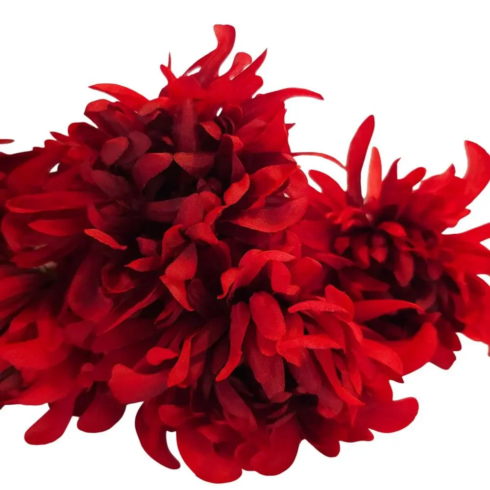 26 Pcs Red Artificial Silk Mum Flower Stems Chrysanthemum Fall Floral Craft Lot